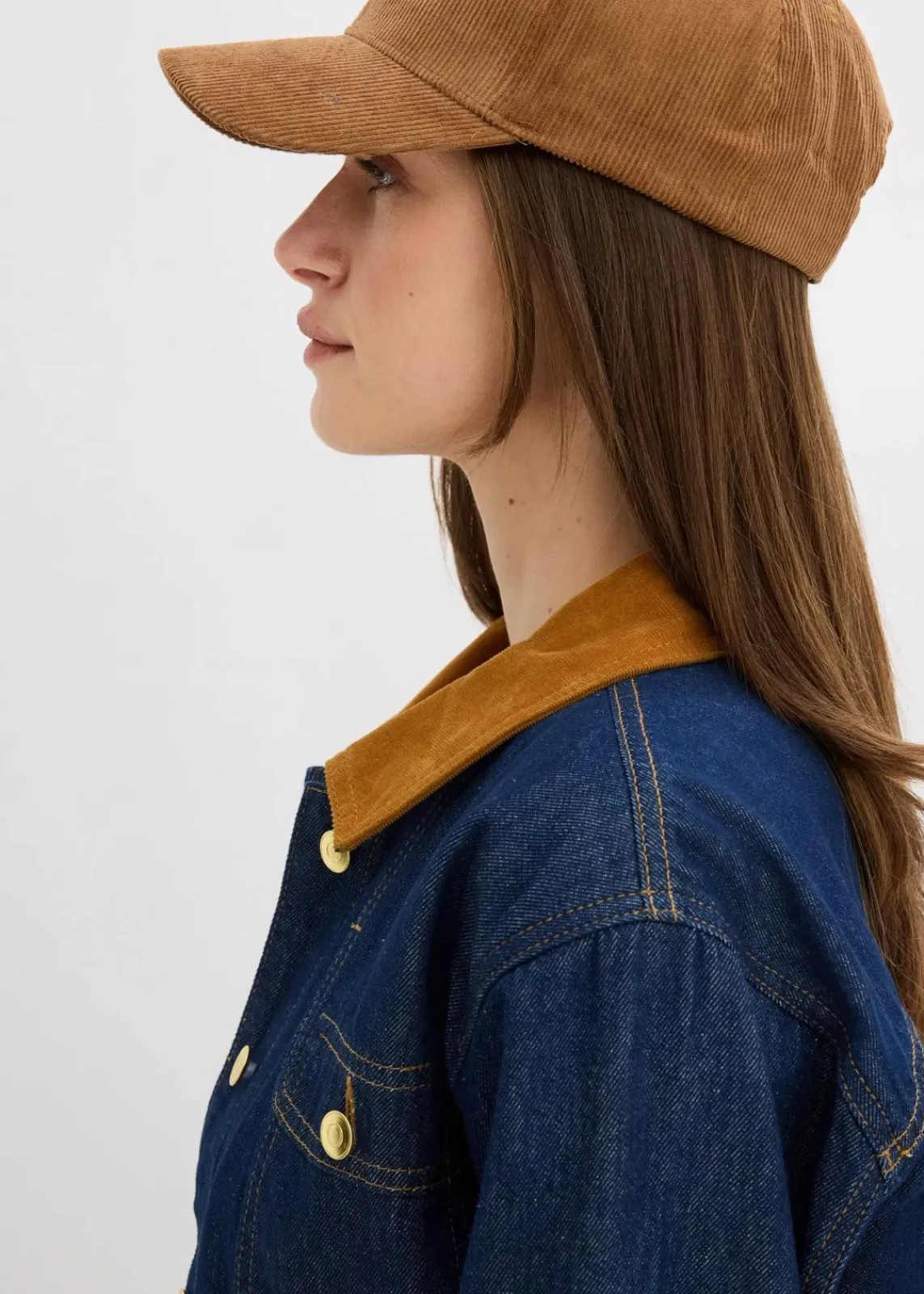 bonprix Bekleidung·Hosen|Jacken & Mäntel^Jeansjacke mit Cordkragen tiefblau denim ungewaschen