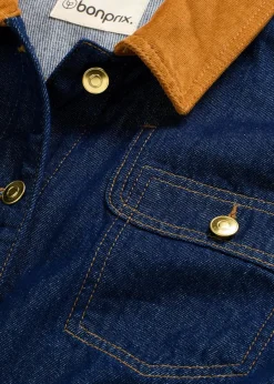 bonprix Bekleidung·Hosen|Jacken & Mäntel^Jeansjacke mit Cordkragen tiefblau denim ungewaschen