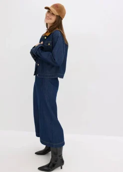 bonprix Bekleidung·Hosen|Jacken & Mäntel^Jeansjacke mit Cordkragen tiefblau denim ungewaschen