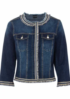 bonprix Bekleidung·Hosen|Jacken & Mäntel^Jeansjacke mit Fransen dunkelblau denim