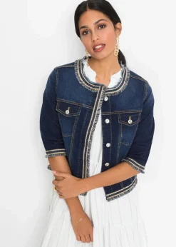 bonprix Bekleidung·Hosen|Jacken & Mäntel^Jeansjacke mit Fransen dunkelblau denim