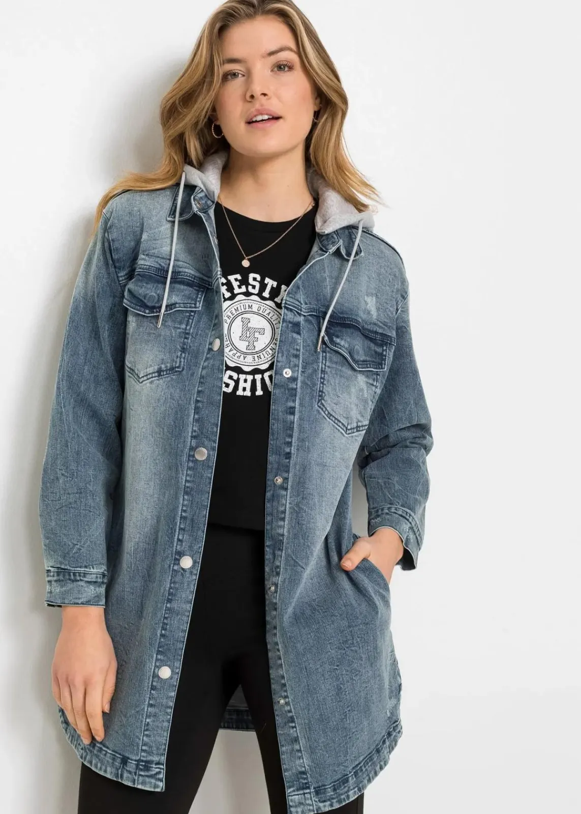 bonprix Jacken & Mäntel^Jeansjacke mit Kapuze blau denim