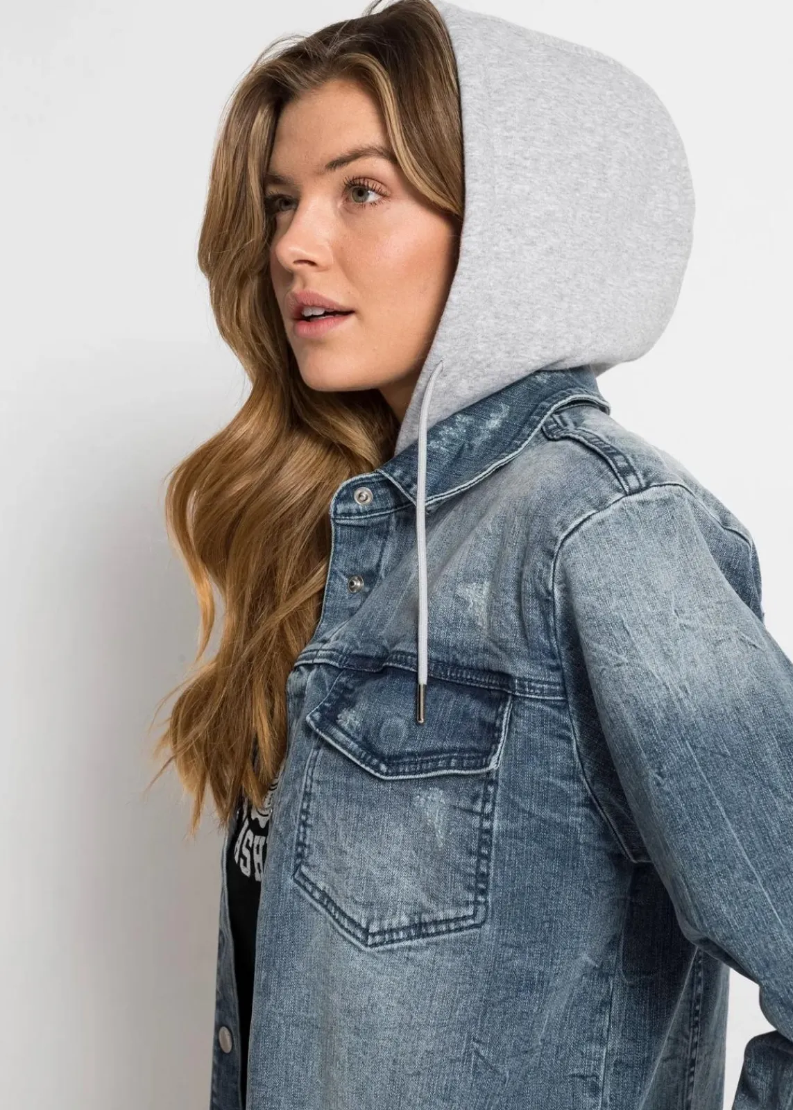bonprix Jacken & Mäntel^Jeansjacke mit Kapuze blau denim