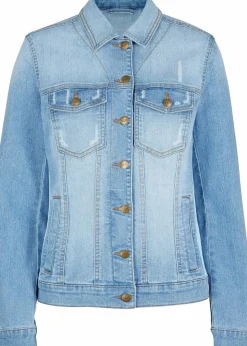 bonprix Bekleidung·Hosen^Jeansjacke mit seitlichem Rippeinsatz blue bleached