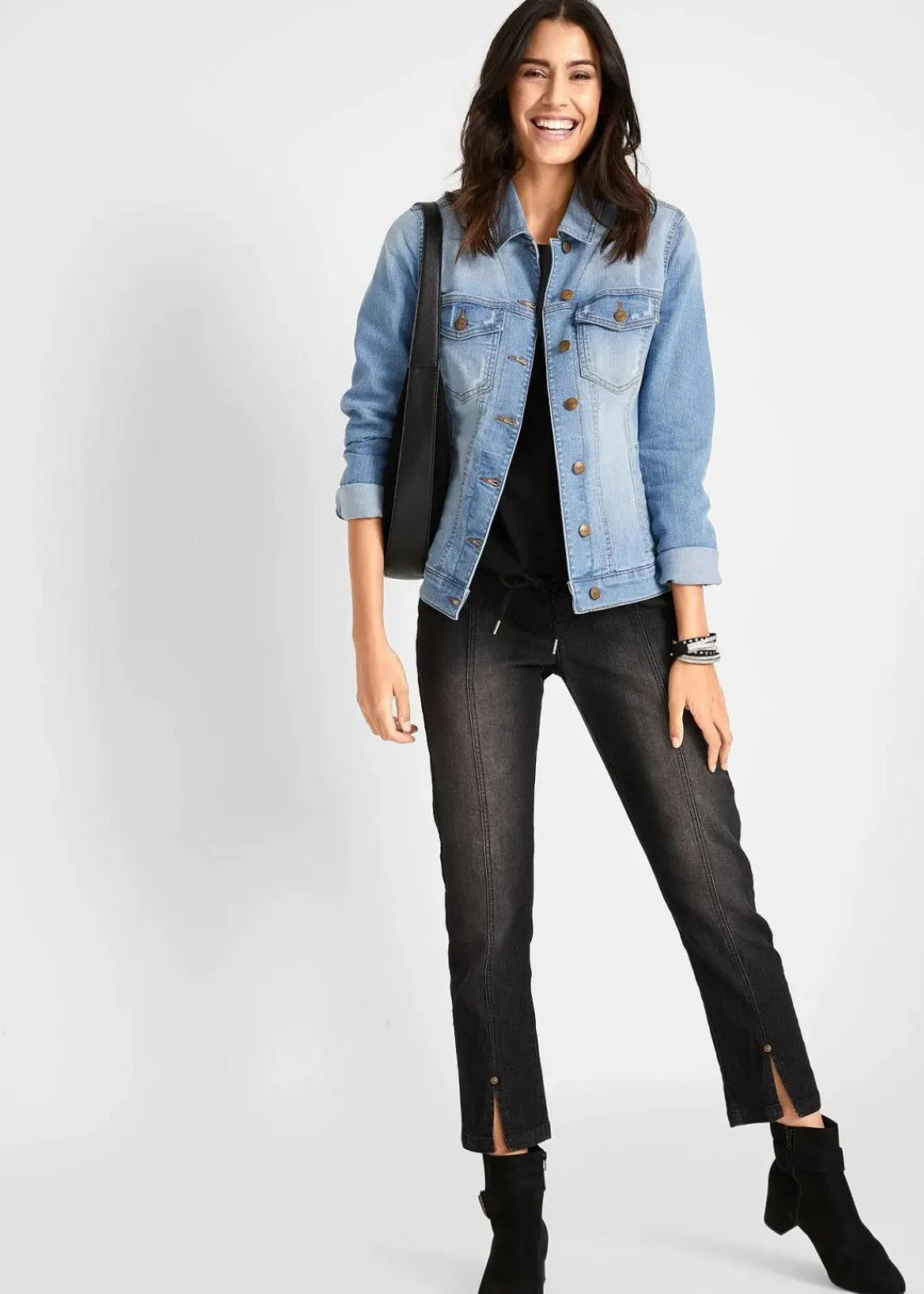 bonprix Bekleidung·Hosen^Jeansjacke mit seitlichem Rippeinsatz blue bleached