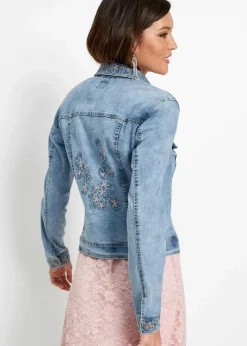 bonprix Jacken & Mäntel|Bekleidung·Hosen^Jeansjacke mit Stickerei blue bleached