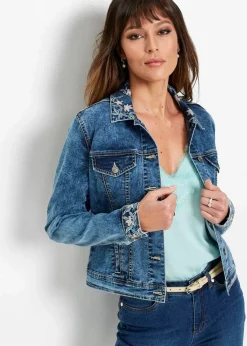 bonprix Bekleidung·Hosen|Jacken & Mäntel^Jeansjacke mit Stickerei blue stone