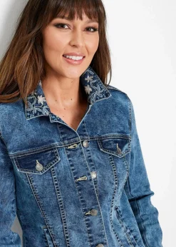 bonprix Bekleidung·Hosen|Jacken & Mäntel^Jeansjacke mit Stickerei blue stone