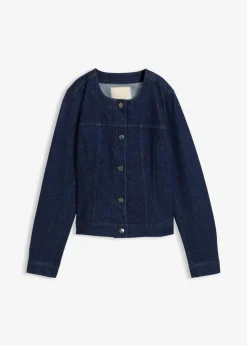 bonprix Jacken & Mäntel|Bekleidung·Hosen^Jeansjacke mit Strass tiefblau denim ungewaschen