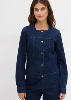 bonprix Jacken & Mäntel|Bekleidung·Hosen^Jeansjacke mit Strass tiefblau denim ungewaschen