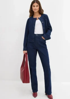 bonprix Jacken & Mäntel|Bekleidung·Hosen^Jeansjacke mit Strass tiefblau denim ungewaschen