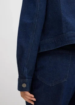 bonprix Jacken & Mäntel|Bekleidung·Hosen^Jeansjacke mit Strass tiefblau denim ungewaschen