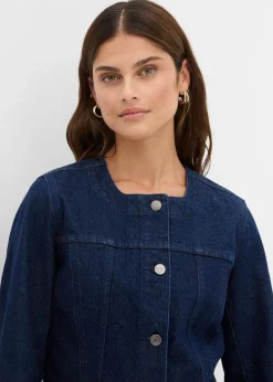 bonprix Jacken & Mäntel|Bekleidung·Hosen^Jeansjacke mit Strass tiefblau denim ungewaschen