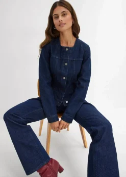 bonprix Jacken & Mäntel|Bekleidung·Hosen^Jeansjacke mit Strass tiefblau denim ungewaschen