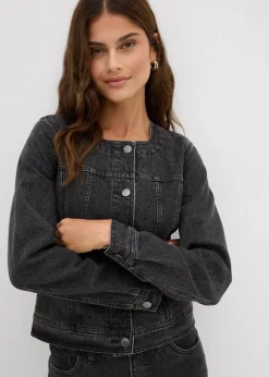 bonprix Bekleidung·Hosen|Jacken & Mäntel^Jeansjacke mit Strass dunkelgrau denim