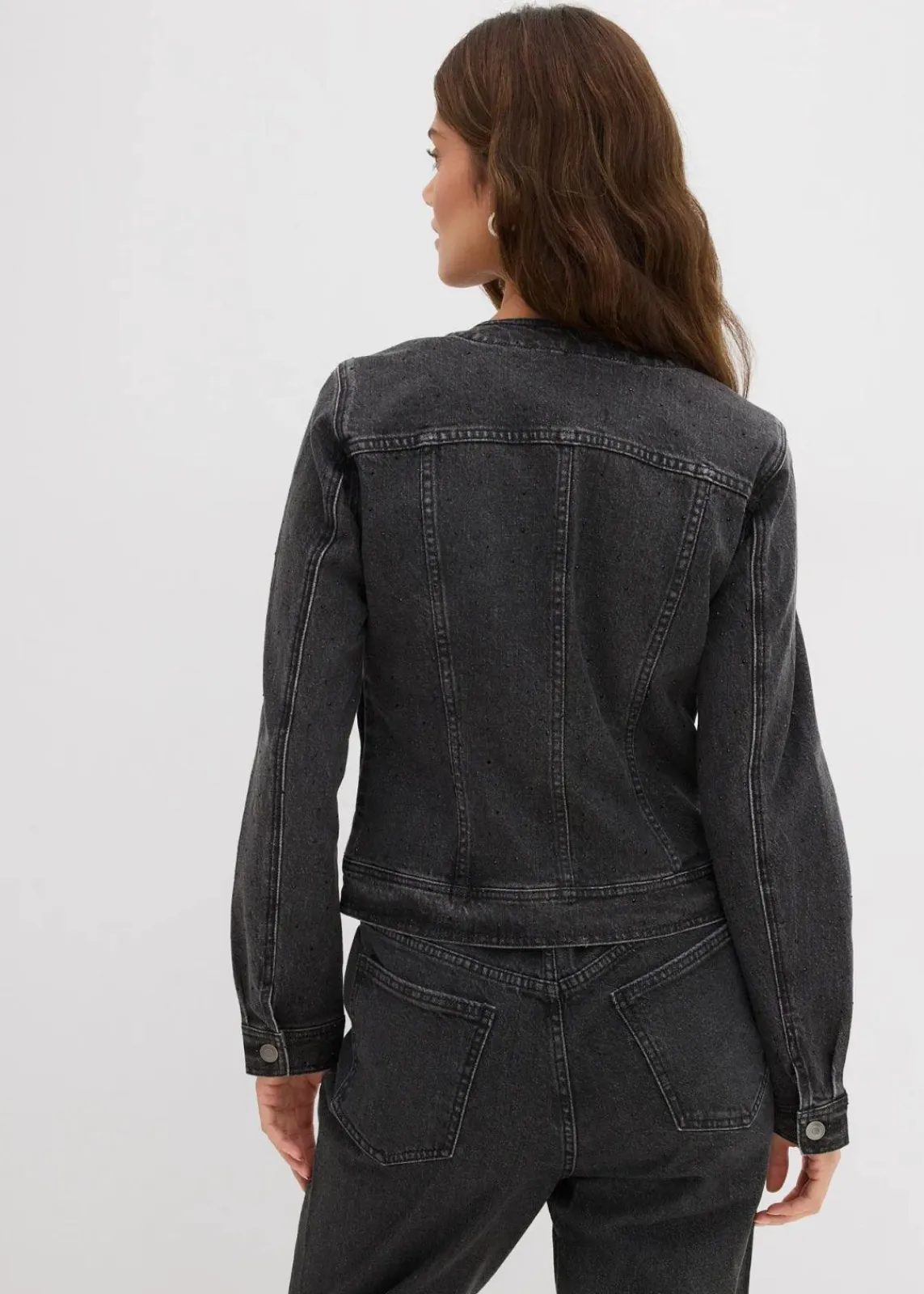 bonprix Bekleidung·Hosen|Jacken & Mäntel^Jeansjacke mit Strass dunkelgrau denim
