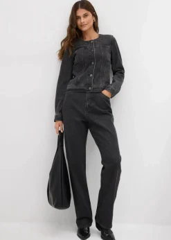bonprix Bekleidung·Hosen|Jacken & Mäntel^Jeansjacke mit Strass dunkelgrau denim