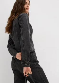 bonprix Bekleidung·Hosen|Jacken & Mäntel^Jeansjacke mit Strass dunkelgrau denim