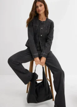 bonprix Bekleidung·Hosen|Jacken & Mäntel^Jeansjacke mit Strass dunkelgrau denim