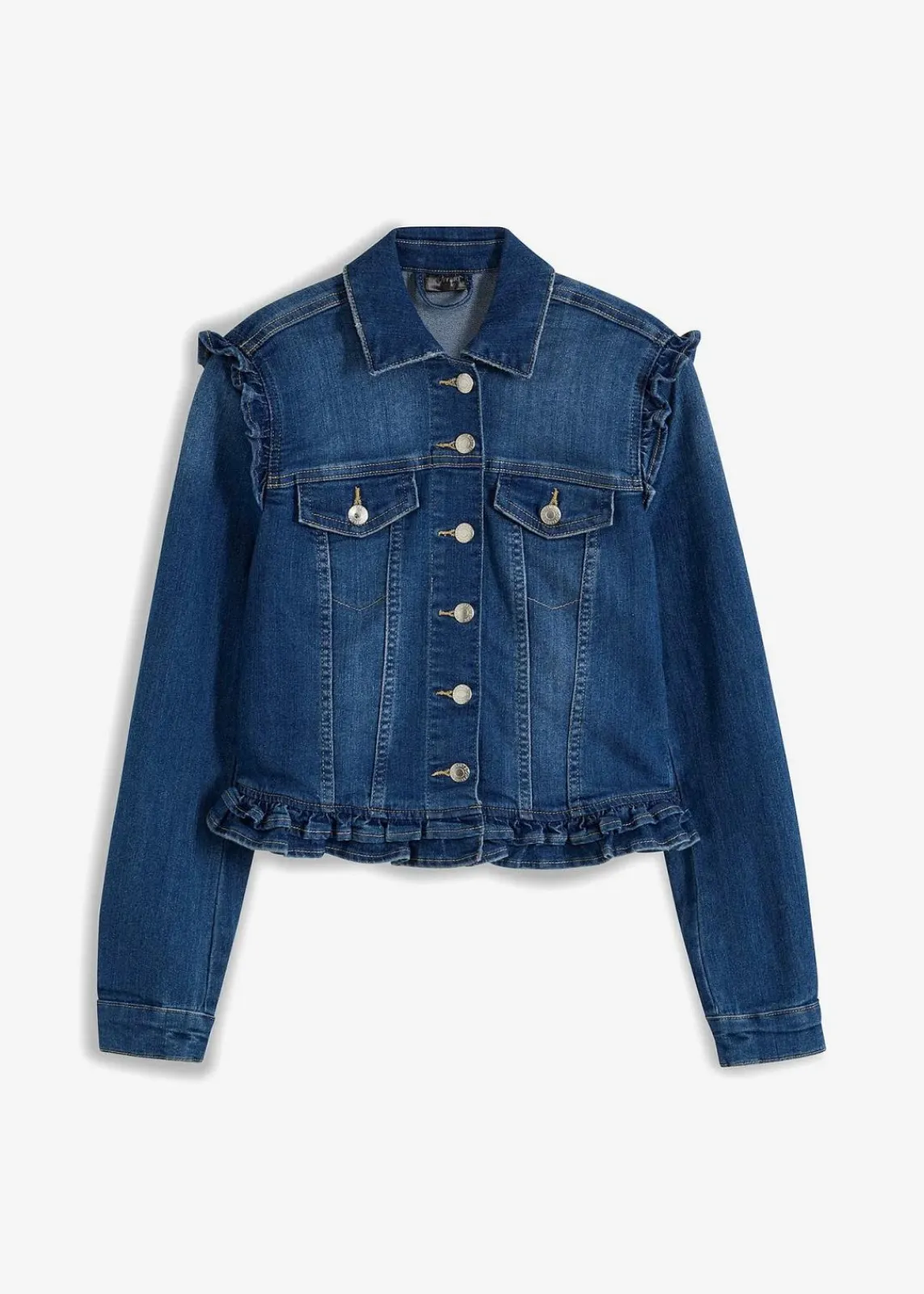 bonprix Jacken & Mäntel^Jeansjacke mit Volants blau denim