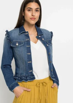 bonprix Jacken & Mäntel^Jeansjacke mit Volants blau denim