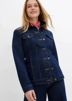 bonprix Bekleidung·Hosen|Jacken & Mäntel^Jeansjacke, tailliert, mit Baumwolle tiefblau denim ungewaschen