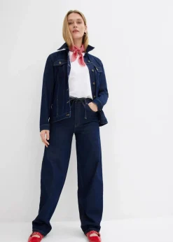 bonprix Bekleidung·Hosen|Jacken & Mäntel^Jeansjacke, tailliert, mit Baumwolle tiefblau denim ungewaschen