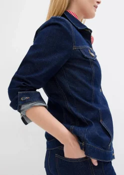 bonprix Bekleidung·Hosen|Jacken & Mäntel^Jeansjacke, tailliert, mit Baumwolle tiefblau denim ungewaschen