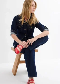 bonprix Bekleidung·Hosen|Jacken & Mäntel^Jeansjacke, tailliert, mit Baumwolle tiefblau denim ungewaschen