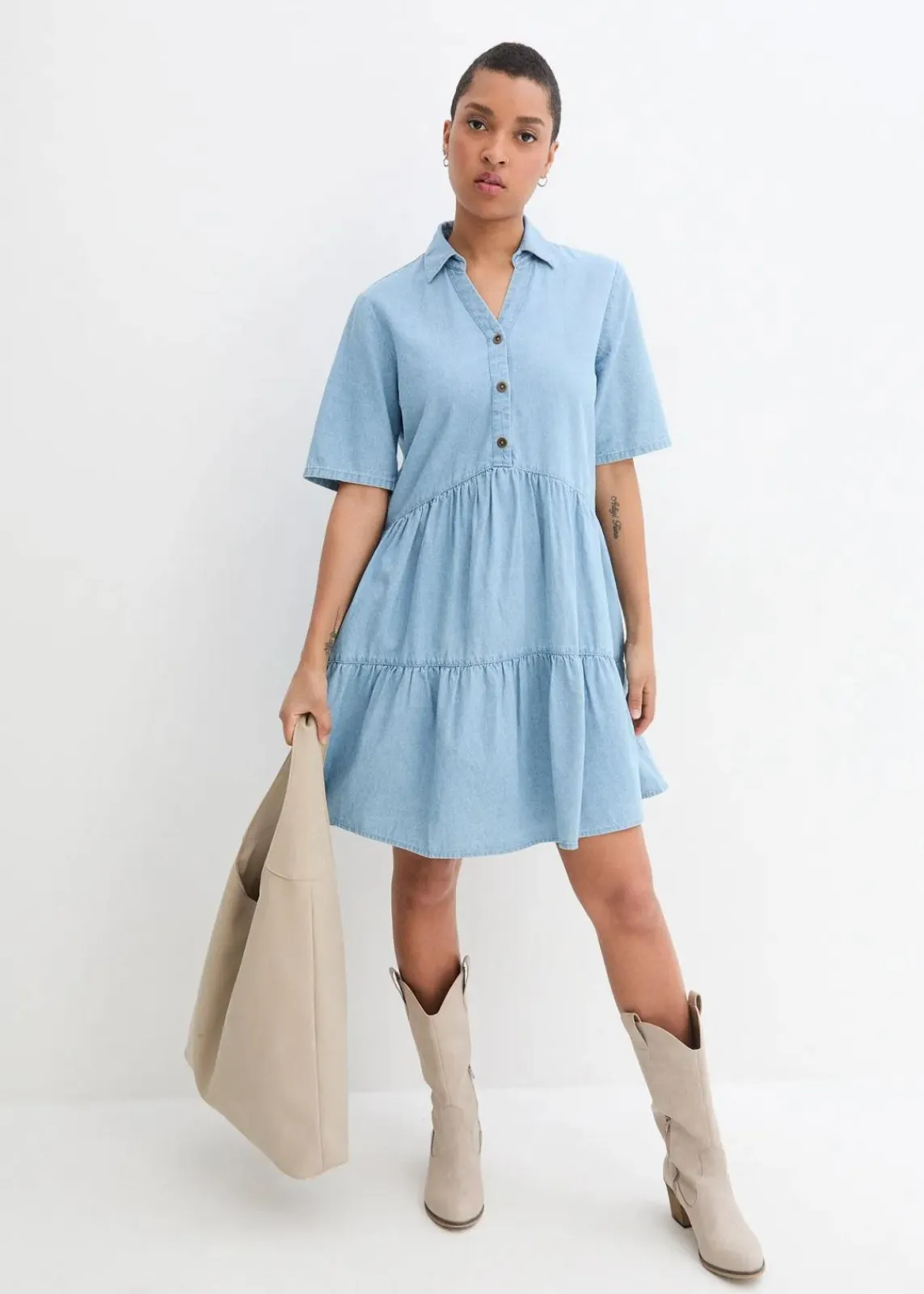 bonprix Kleider|Bekleidung·Pullover & Strickjacken^Jeanskleid eisblau denim used