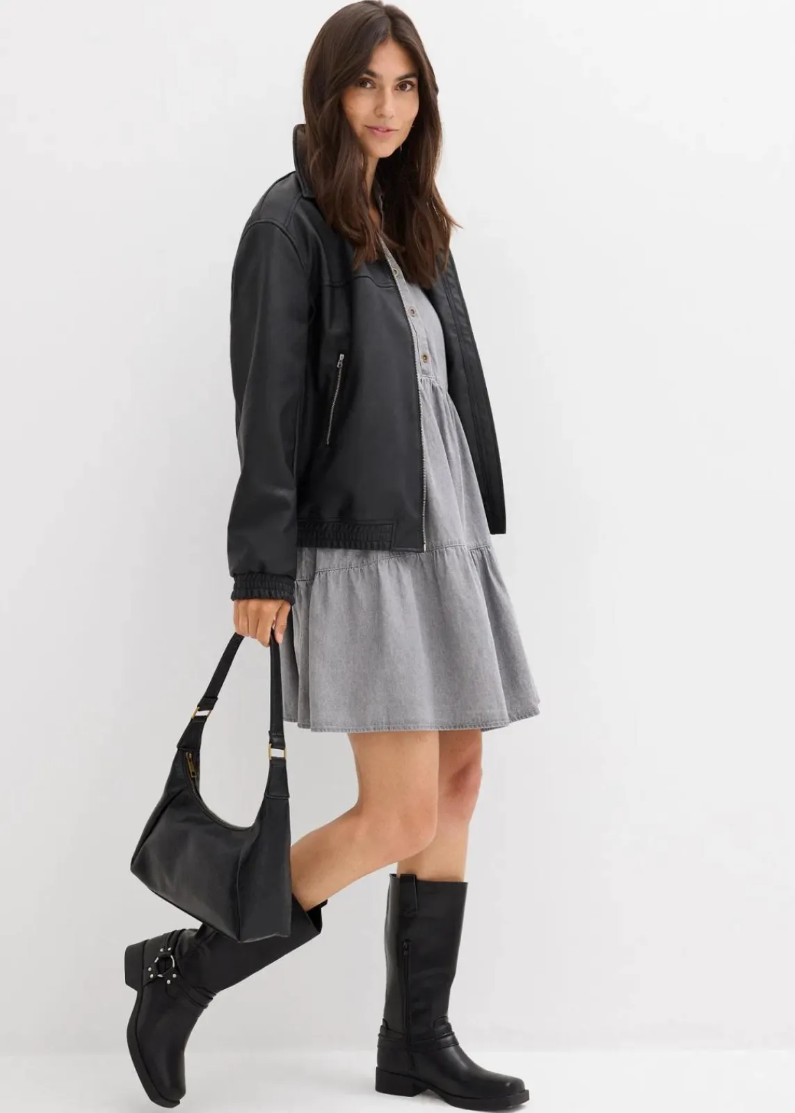 bonprix Bekleidung·Pullover & Strickjacken|Kleider^Jeanskleid hellgrau denim used