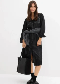 bonprix Bekleidung·Pullover & Strickjacken|Kleider^Jeanskleid schwarz denim