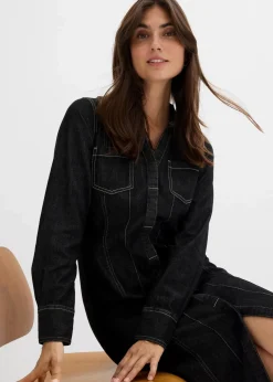 bonprix Bekleidung·Pullover & Strickjacken|Kleider^Jeanskleid schwarz denim