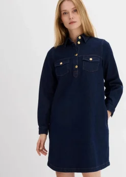 bonprix Bekleidung·Pullover & Strickjacken|Kleider^Jeanskleid tiefblau denim ungewaschen