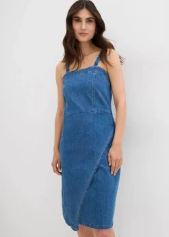 bonprix Kleider|Bekleidung·Pullover & Strickjacken^Jeanskleid in Wickeloptik blau denim