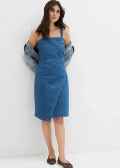 bonprix Kleider|Bekleidung·Pullover & Strickjacken^Jeanskleid in Wickeloptik blau denim