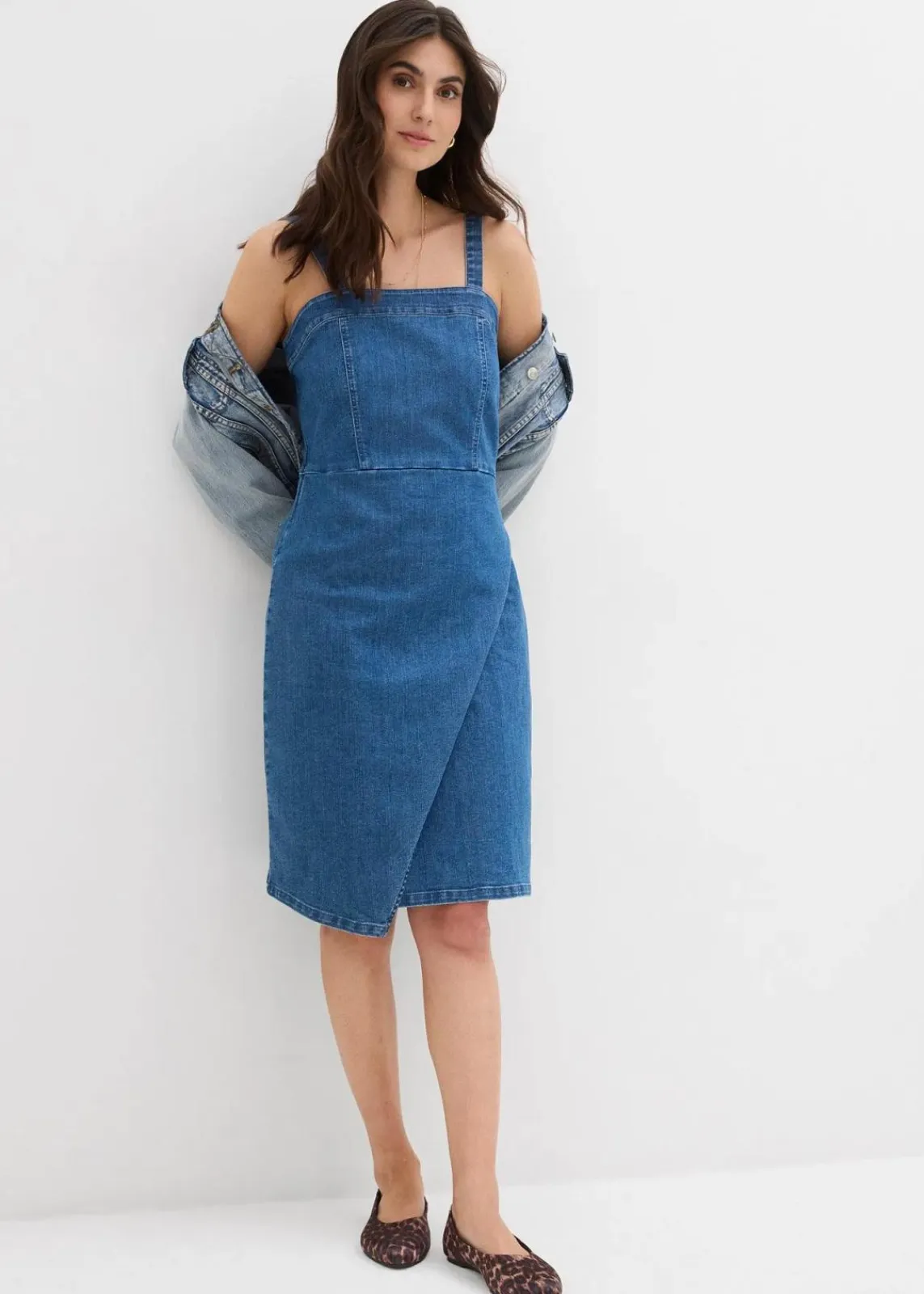 bonprix Kleider|Bekleidung·Pullover & Strickjacken^Jeanskleid in Wickeloptik blau denim