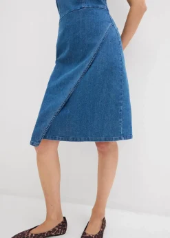 bonprix Kleider|Bekleidung·Pullover & Strickjacken^Jeanskleid in Wickeloptik blau denim