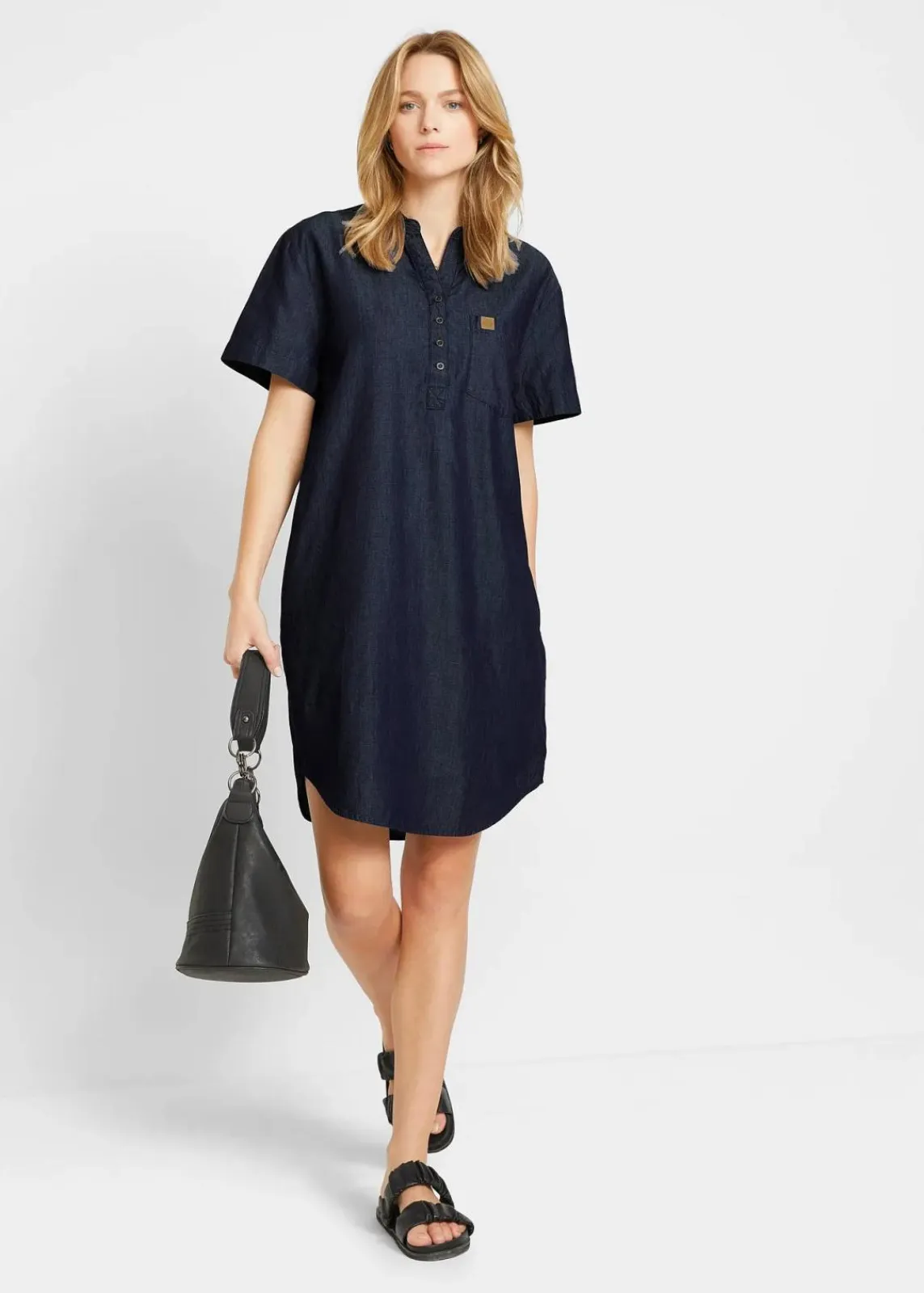 bonprix Bekleidung·Pullover & Strickjacken|Kleider^Jeanskleid, Kurzarm blau denim used