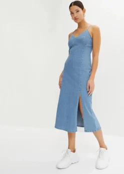 bonprix Nachhaltigere Materialien|Kleider^Jeanskleid mit Schlitz hellblau denim