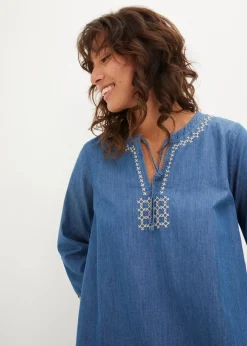 bonprix Kleider^Jeanskleid mit Stickerei hellblau denim