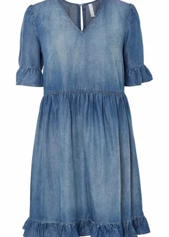 bonprix Nachhaltigere Materialien|Kleider^Jeanskleid mit Volants hellblau denim
