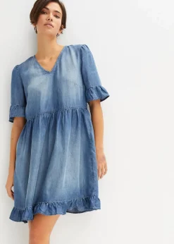 bonprix Nachhaltigere Materialien|Kleider^Jeanskleid mit Volants hellblau denim