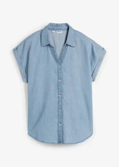 bonprix Blusen & Tuniken^Jeans-Kurzarmbluse mit Leinen hellblau denim