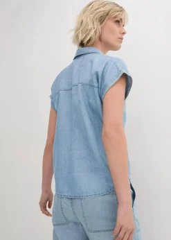 bonprix Blusen & Tuniken^Jeans-Kurzarmbluse mit Leinen hellblau denim