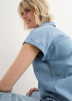 bonprix Blusen & Tuniken^Jeans-Kurzarmbluse mit Leinen hellblau denim
