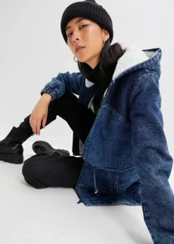 bonprix Bekleidung·Hosen|Jacken & Mäntel^Jeans-Parka mit Teddyfell dunkelblau denim