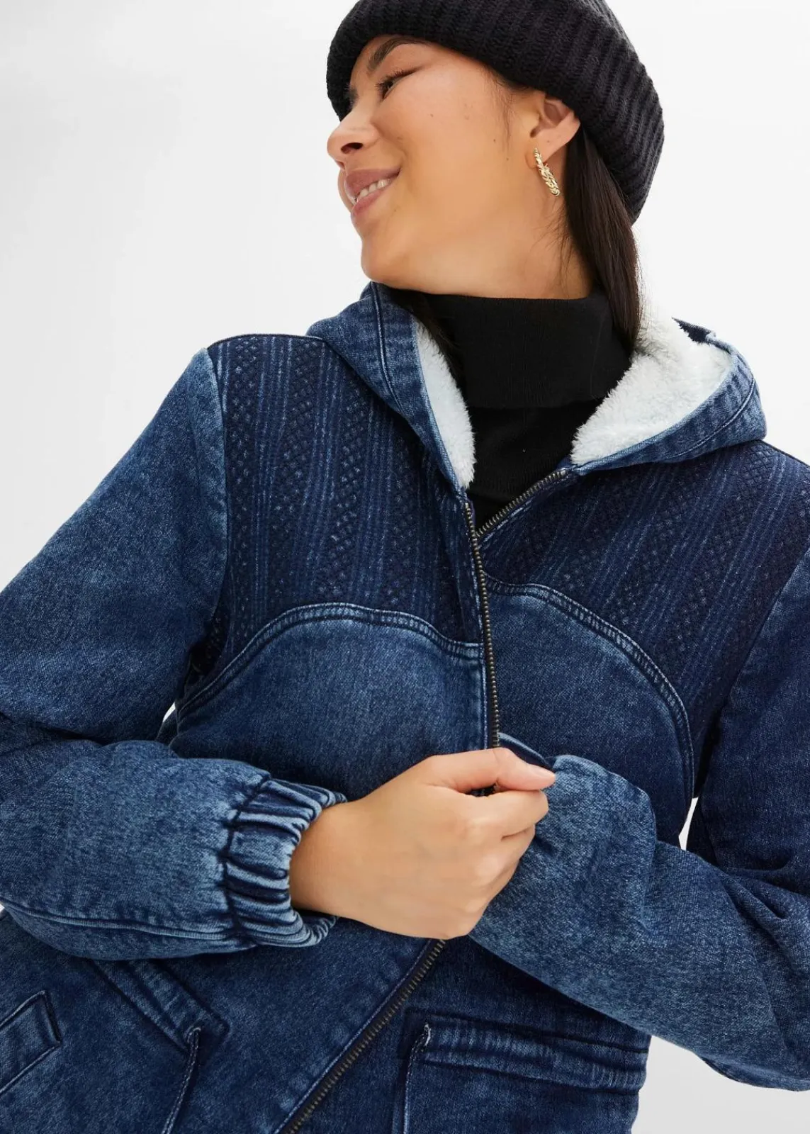 bonprix Bekleidung·Hosen|Jacken & Mäntel^Jeans-Parka mit Teddyfell dunkelblau denim
