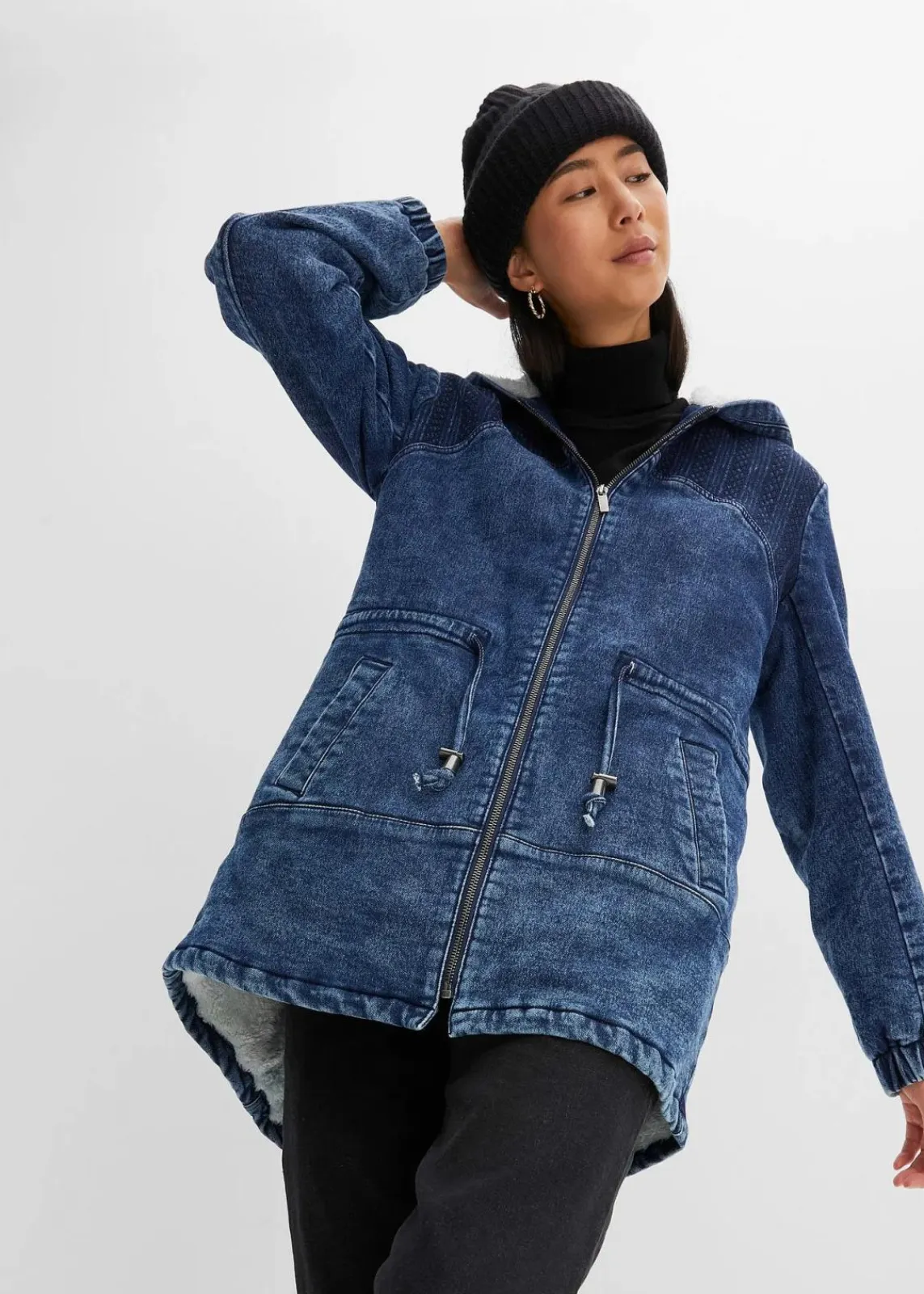 bonprix Bekleidung·Hosen|Jacken & Mäntel^Jeans-Parka mit Teddyfell dunkelblau denim