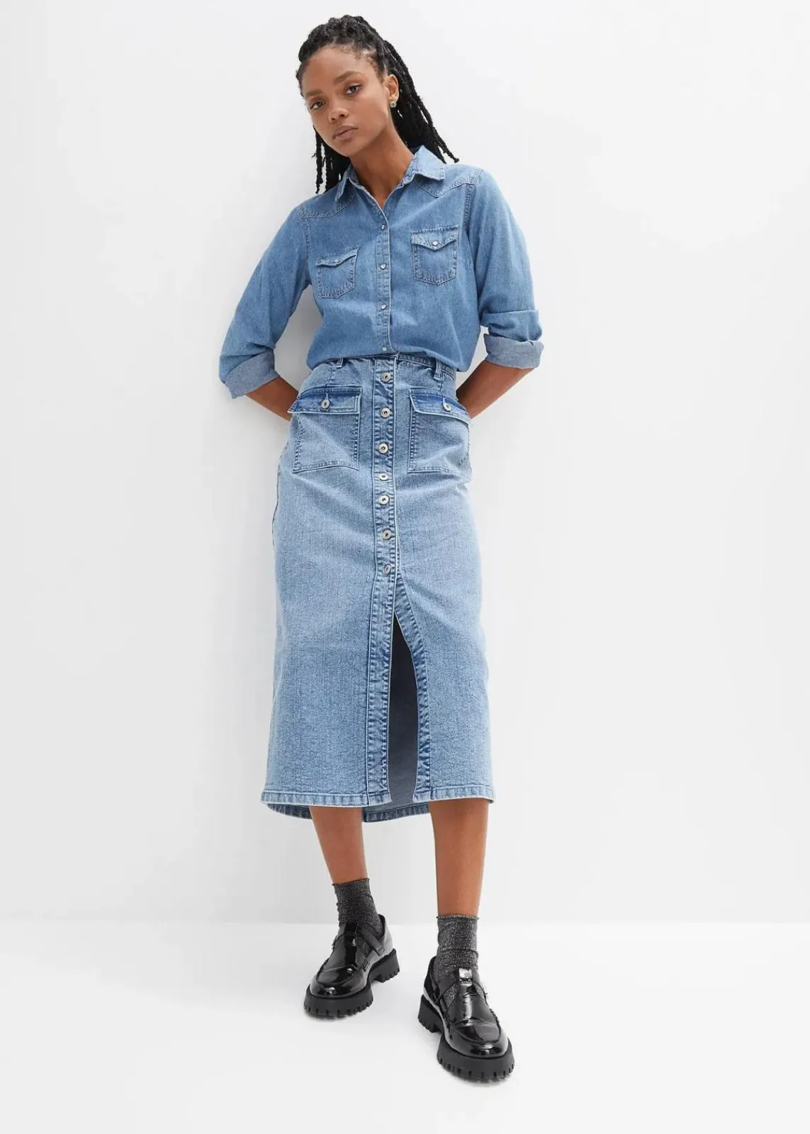 bonprix Bekleidung·Sportbekleidung|Röcke^Jeansrock hellblau denim